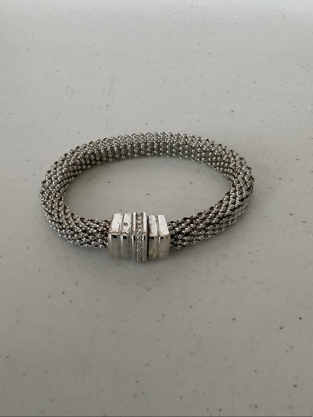Silver Tone Braided Mesh Stretch Bracelet